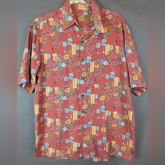 Caribbean Medium Silk/Cotton Blend Hawaiian Button Down Shirt Ukulele Margaritas - Picture 1 of 10